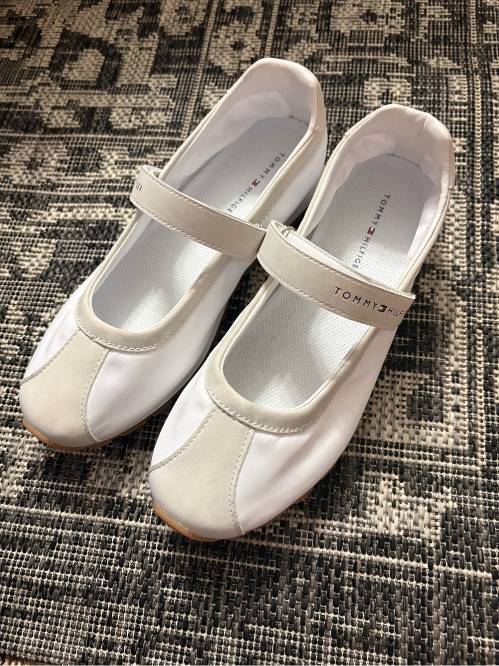 Tommy Hilfiger White and Cream Mary Jane Strap Shoes